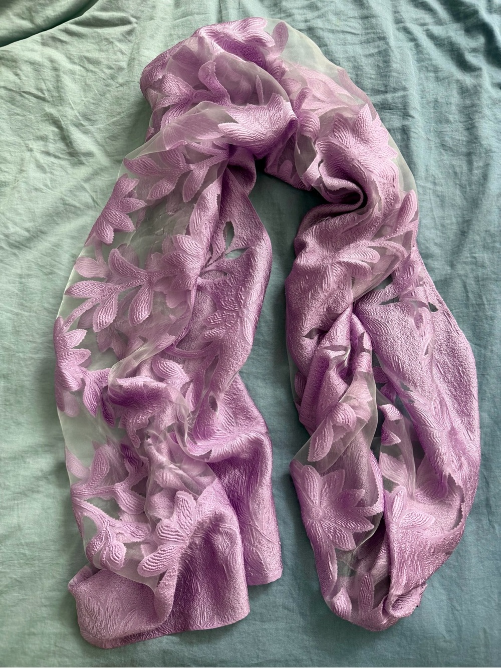 Beautiful Lavender Floral Silk Burnout Scarf / Shawl (74” x 28”)